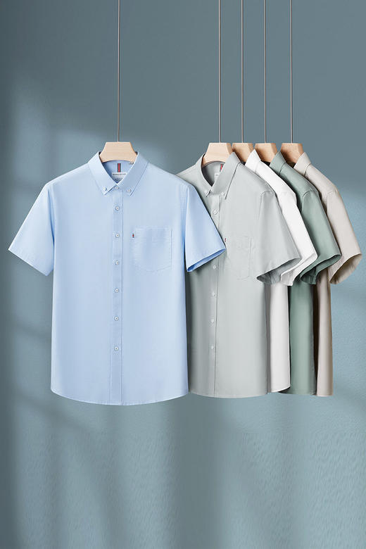 【DKP】【100%棉】大依优型大码男装美式牛津纯棉扣领短袖衬衫商务休闲短袖上衣 商品图5