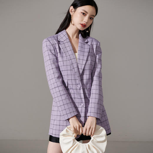 剩S/M/L 芳外新款格纹西服时尚百搭通勤外套女8T23AX0002 商品图2