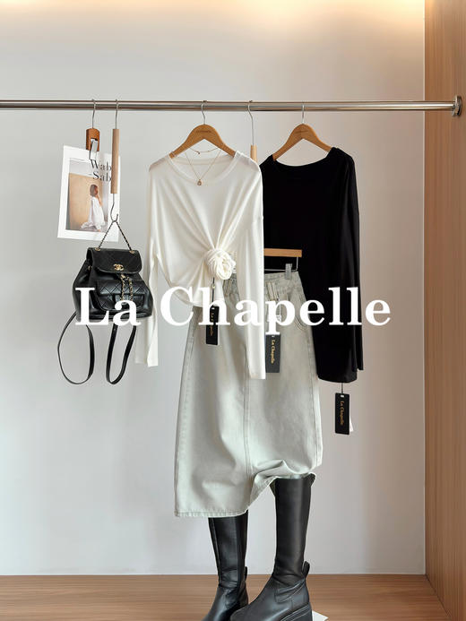 专柜实拍【天丝索罗娜】拉夏贝尔/La Chapelle绵羊毛+莱赛尔！凉感透气慵懒风圆领长袖T恤 商品图0