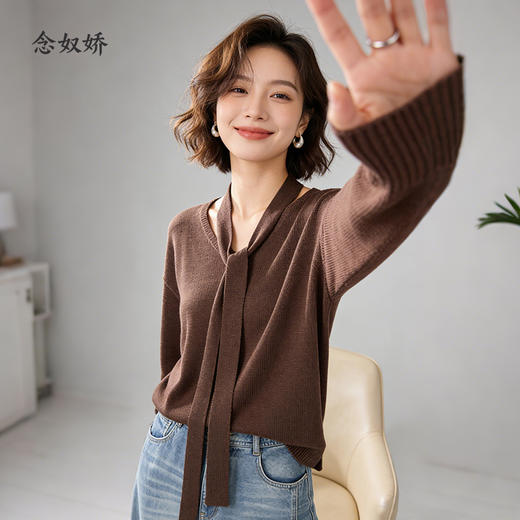 【商场同款】CNK6346 “ 飘带V领毛衫 ”天然亚麻材质 干爽舒适 宽松版型舒适自在 商品图11