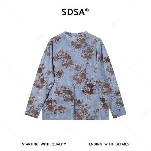 26T131SDSA男装2026新款高贵轻奢简约百搭撞色植绒花卉圆领长袖T恤百搭 商品图5