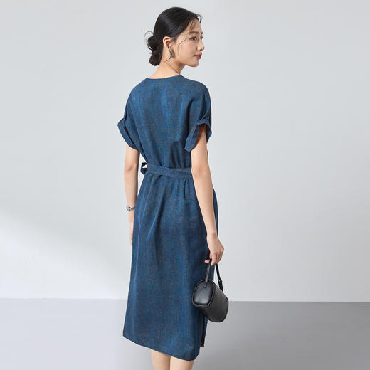 桑蚕丝新中式红云纱牛仔连衣裙，系带开叉裙子SM-1682501859 商品图3