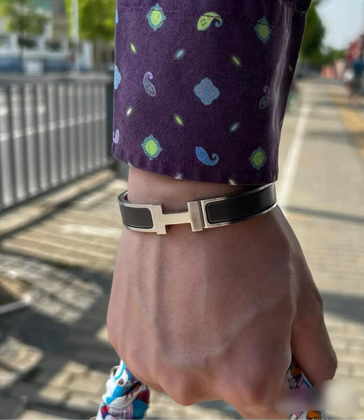 爱马仕 H 黑银色 珐琅 手镯 商品图2