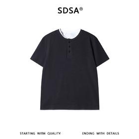 SDSA男装2026新款高贵轻奢韩版半纽扣假两件圆领短袖T恤百搭时尚
