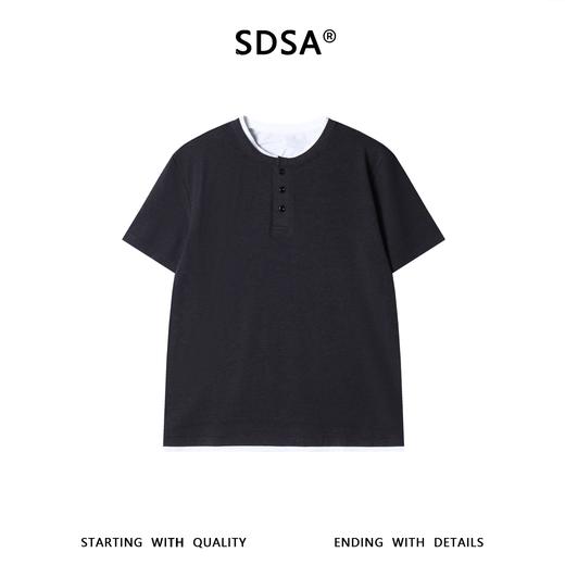 SDSA男装2026新款高贵轻奢韩版半纽扣假两件圆领短袖T恤百搭时尚 商品图0