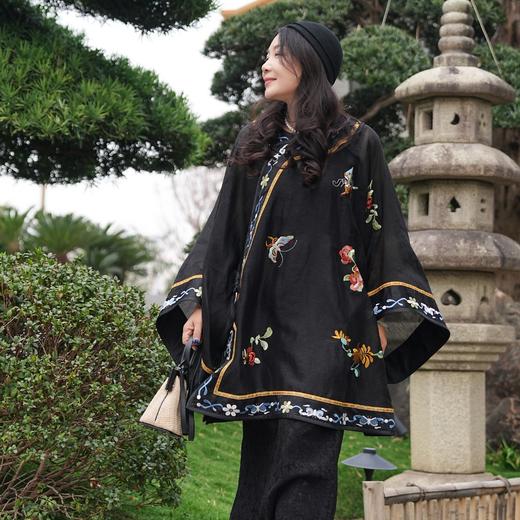 【林栖设计小店】月夜清影|黑色复古绣花2026夏新款衬衣改良氅衣1962079 商品图3