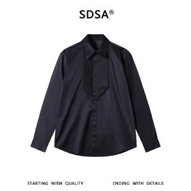 SDSA男装2026新款高贵轻奢法式简约纯色拼接长袖衬衫百搭宽松衬衣