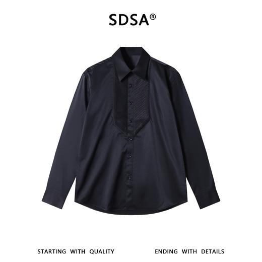 SDSA男装2026新款高贵轻奢法式简约纯色拼接长袖衬衫百搭宽松衬衣 商品图0