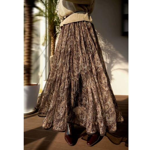 26春夏巴塞光影伞裙 度假风高腰佩斯利花纹压褶大摆半身裙25857 商品图2