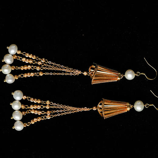 【林栖好物】LX1826001复古金色镂空流苏珍珠耳环（预售20天发货） 商品图4