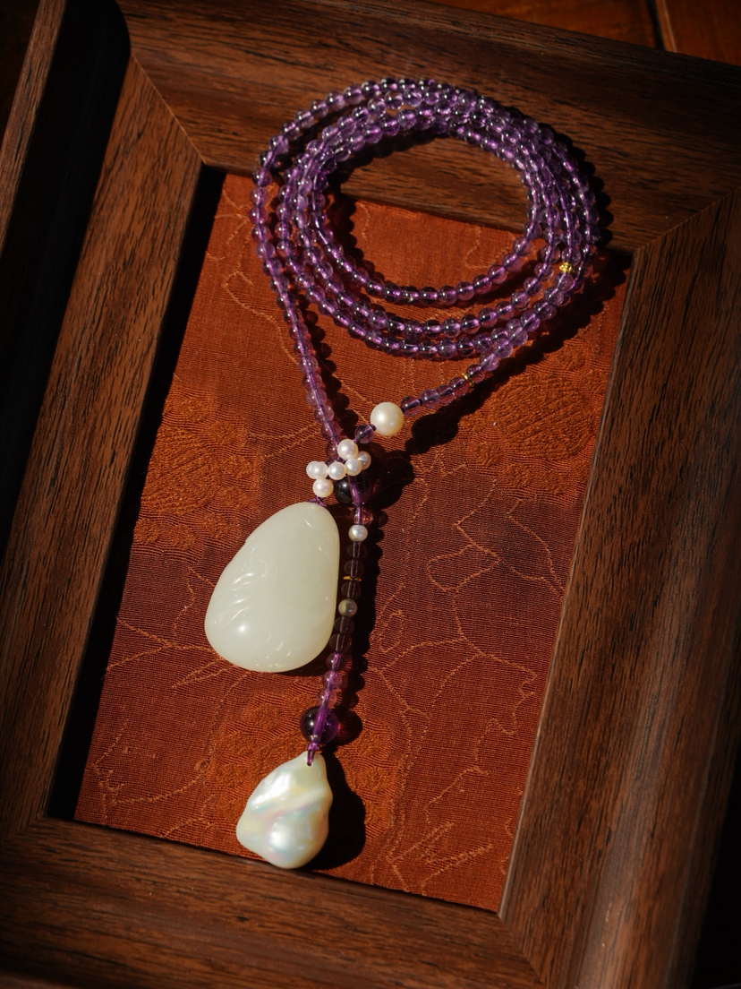 和田玉天鹅珍珠项链