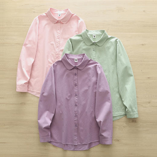 原单货！2026精梳棉纯棉衬衫！女春秋新款圆领长袖百搭文艺打底衬衣！ 商品图1