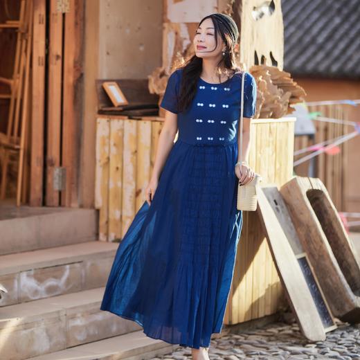 【林栖设计小店】植物染色|手工植物蓝萤虫绞拼花边2026夏新款纯棉连衣裙1962044 商品图2