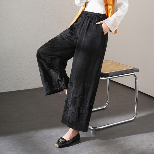提花九分裤2026年早春新款阔腿裤宽松休闲裤QYM-K607 商品图2