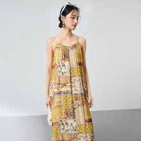 100%桑蚕丝波西米亚度假真丝裙，吊带显瘦民族风连衣SM-1682591631