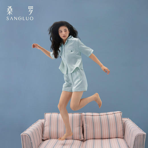 重磅』桑罗桑蚕丝23姆米短袖睡衣女士套装可外穿家居服 商品图1