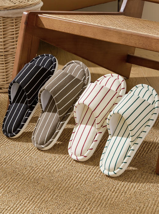舒适防滑~简约条纹棉麻拖鞋女款室内家居四季软底地板防滑ins吸汗拖鞋布艺 商品图3