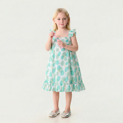 马克珍妮夏日清荷女童棉真丝连衣裙2026年夏装新款561055 商品图1