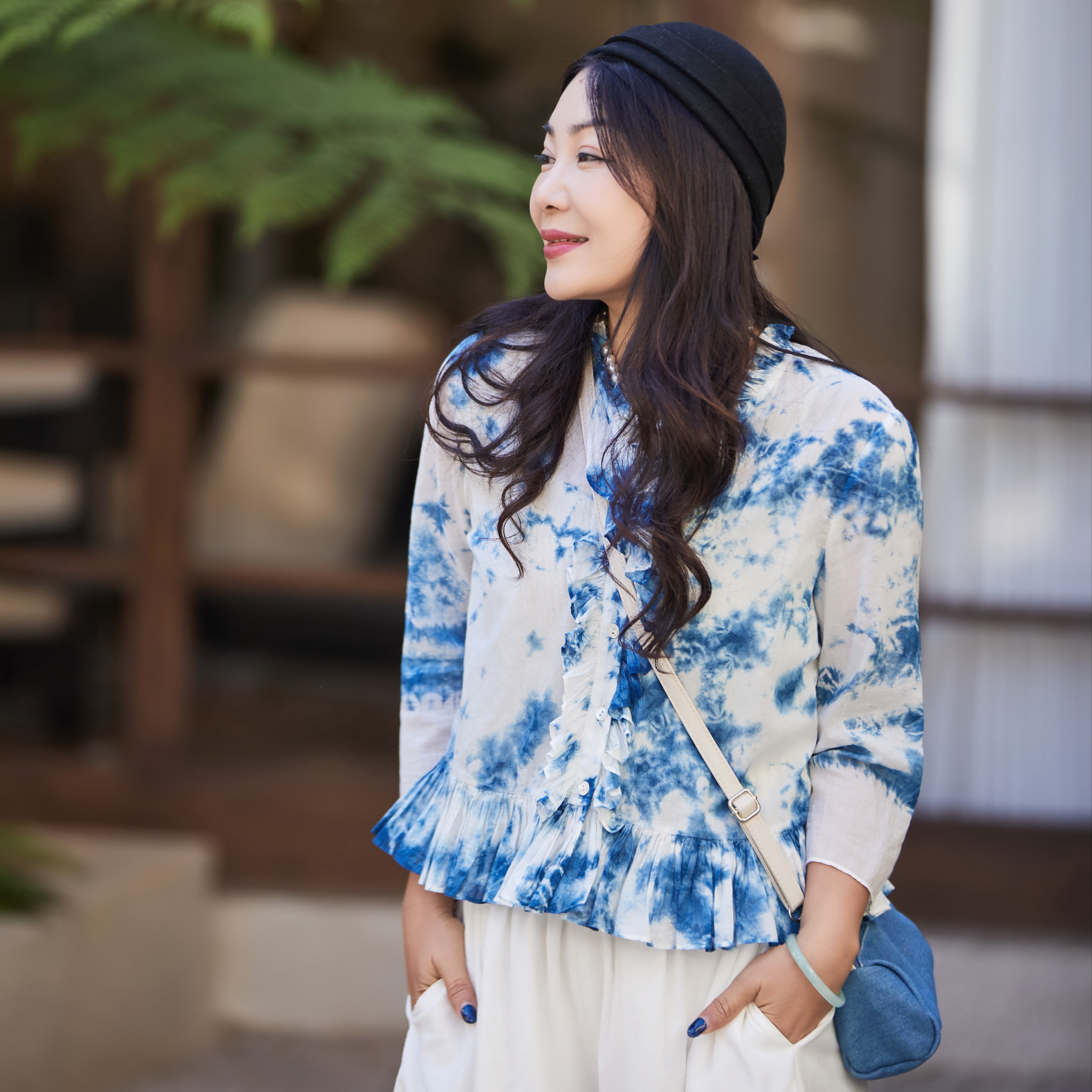 【林栖设计小店】植物染色|手工植物蓝云染优雅花边2026夏新款婴儿棉衬衣1962048