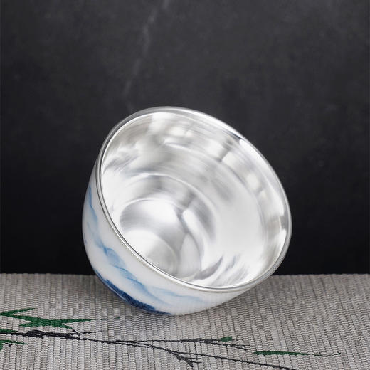 子佩集S990【青松秀色】摆件【FP018】纯银茶具青花松树茶杯纯银内胆景德镇手绘2508 商品图2