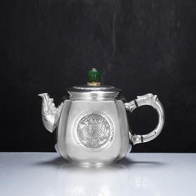 子佩集【龙凤纳福】S999银摆件【ZJ040】茶具亮面龙凤图腾小茶壶2509
