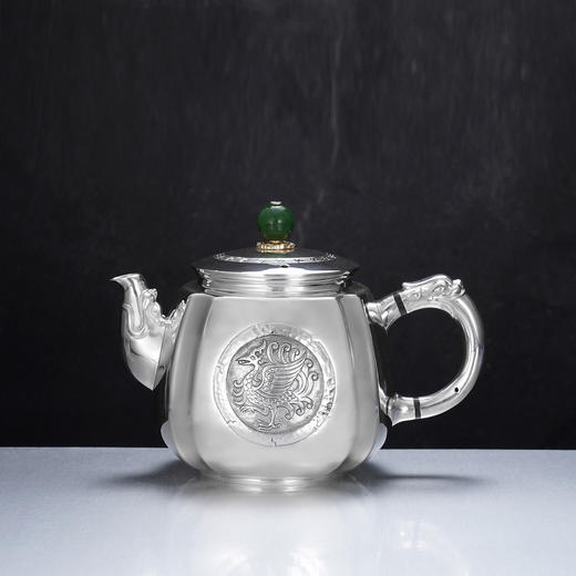 子佩集【龙凤纳福】S999银摆件【ZJ040】茶具亮面龙凤图腾小茶壶2509 商品图0