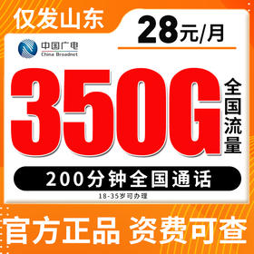【仅发山东】广电28元350G全国流量不限速200分钟通话 18-35岁可办理