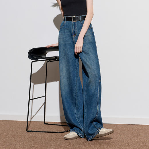 三彩2026春季新款复古休闲牛仔裤宽松显瘦香蕉裤阔腿裤收腰长裤M 商品图3