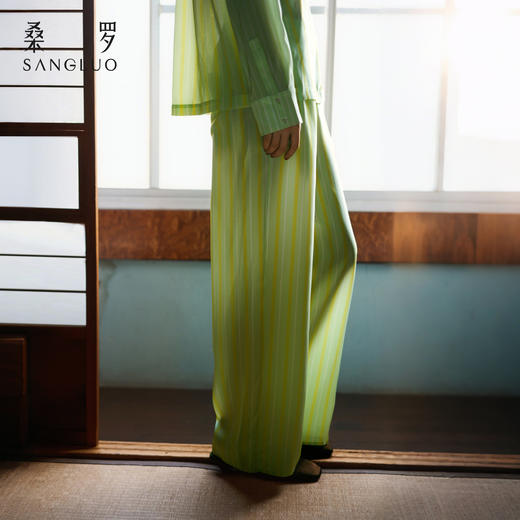 清醒柠檬』桑罗可外穿度假条纹长裤桑蚕丝阔腿休闲裤衬衫可选可拆卸一衣两穿 商品图0