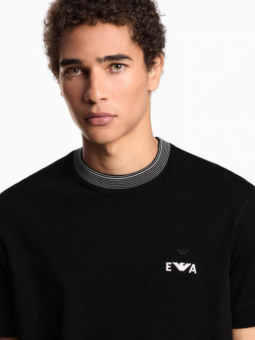 点此购买EA7春夏季男士螺纹拼接领弹力短袖T恤 ye 342171 商品图5