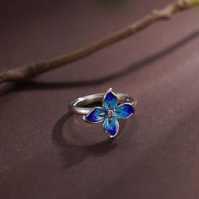 子佩集【花开欢愉】S925银戒指【JZ00341】四叶草蓝色珐琅彩2509
