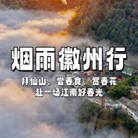 【亲子营】春日染徽州，齐云山探春，烟雨竹筏漂流×灵山花海梯田漫步×采春茶×制作徽墨酥