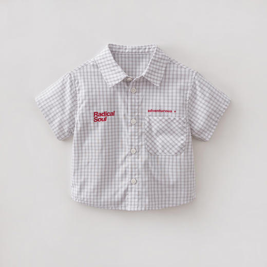 马克珍妮休闲格纹男童纯棉短袖衬衫2026年夏装新款560365 商品图1