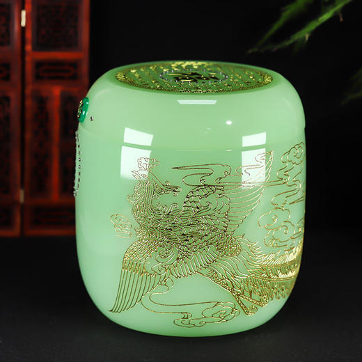 琉璃帝王绿骨灰坛福字鎏金龙凤骨灰桶骨灰坛16*19cm 商品图0