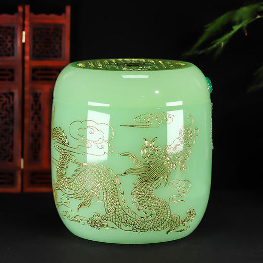琉璃帝王绿骨灰坛福字鎏金龙凤骨灰桶骨灰坛18*20cm 商品图0