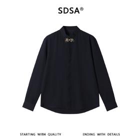 SDSA男装2026新款高贵轻奢新中式简约金纹盘扣立领长袖衬衫百搭