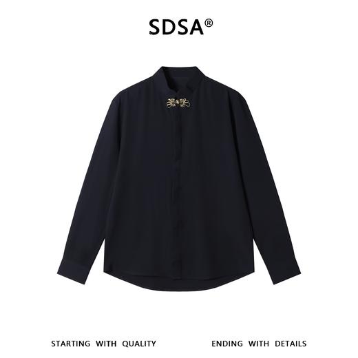 SDSA男装2026新款高贵轻奢新中式简约金纹盘扣立领长袖衬衫百搭 商品图0