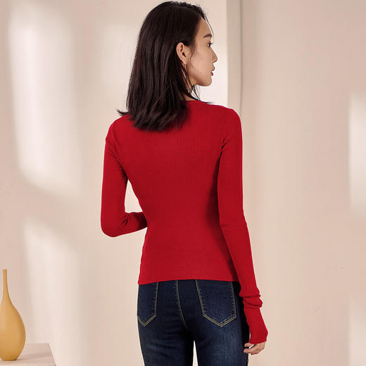 剩L 米思阳2026秋款新款红色洋气修身显瘦内搭长袖羊毛针织开衫女0938 商品图3