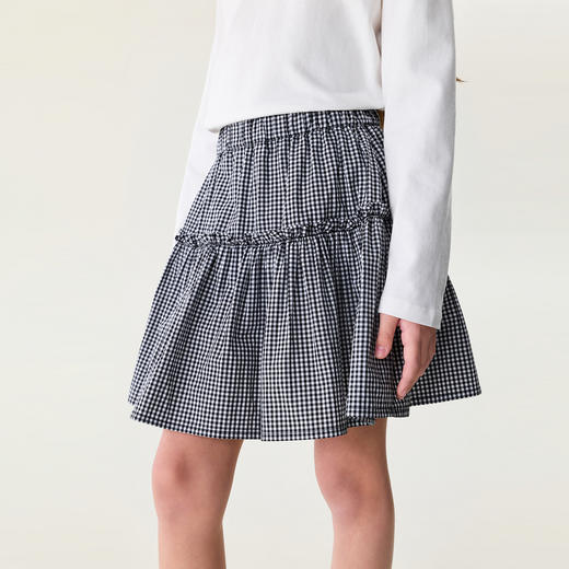 马克珍妮文艺格纹女童A字纯棉半裙2026年夏装新款560629 商品图3