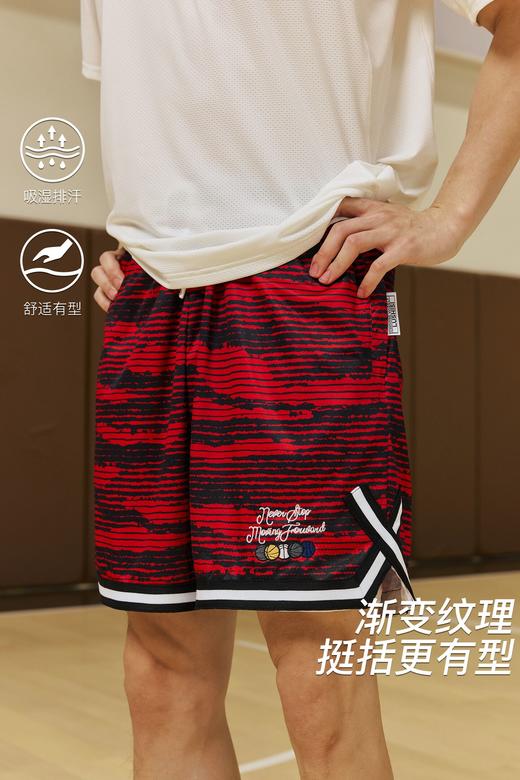 录士LUSHISI条纹主题红色篮球短裤美式四分裤吸湿排汗舒适透气 商品图5