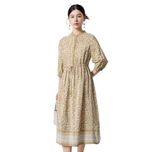 桑蚕丝真丝弹力双绉立领缠枝，印花连衣裙显瘦气质裙SM-1682662655 商品图4