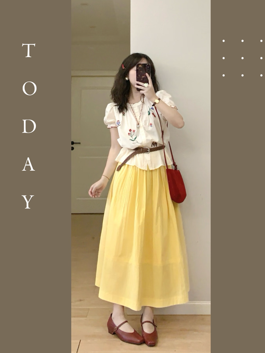 【百图lulu定制】【预售4月23日发】【玫瑰小衫】刺绣花朵 新疆长绒棉 泡泡袖短袖衬衫