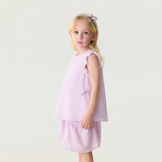 马克珍妮清凉亚麻女童花边蝴蝶结小衫2026年夏装新款560771 商品图2