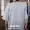 马登工装美式复古印花做旧仿蜡染圆领蓝色落肩针织短袖T恤男士夏 商品缩略图3