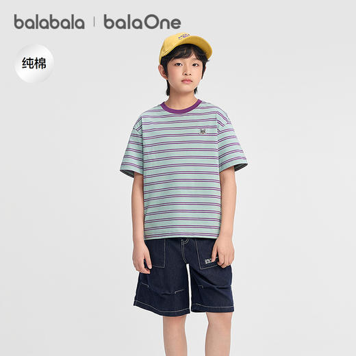 【balaOne】巴拉巴拉儿童短袖t恤男童女童2026新款夏条纹速干亲子 商品图1