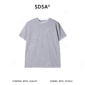 SDSA男装2026新款高贵轻奢撞色刺绣字母假两件圆领短袖T恤百搭