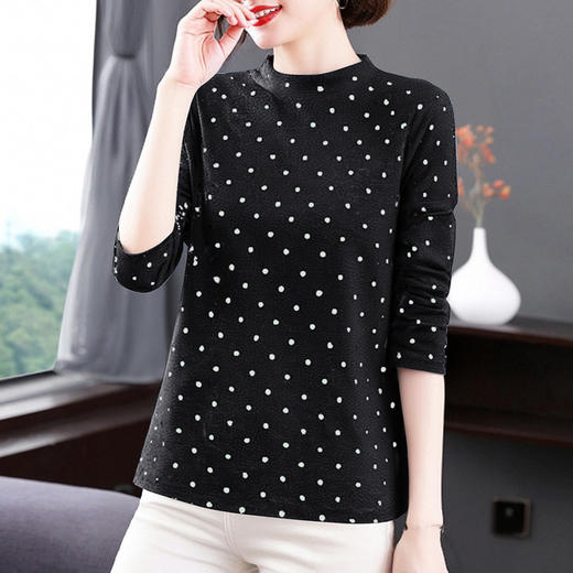 黑色半高领打底衫女秋冬季2025新款大码波点上衣妈妈女士长袖t恤 商品图2