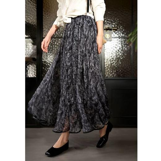 26春夏巴塞光影伞裙 度假风高腰佩斯利花纹压褶大摆半身裙25857 商品图4