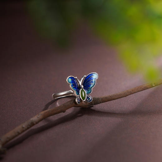 子佩集【梦幻蝶恋】S925银戒指【JZ00378】蝴蝶珐琅彩和田碧玉2509 商品图3