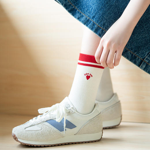 靴下物中筒袜女款桃心刺绣工艺春夏季薄款袜子纯棉透气女士堆堆袜 商品图2